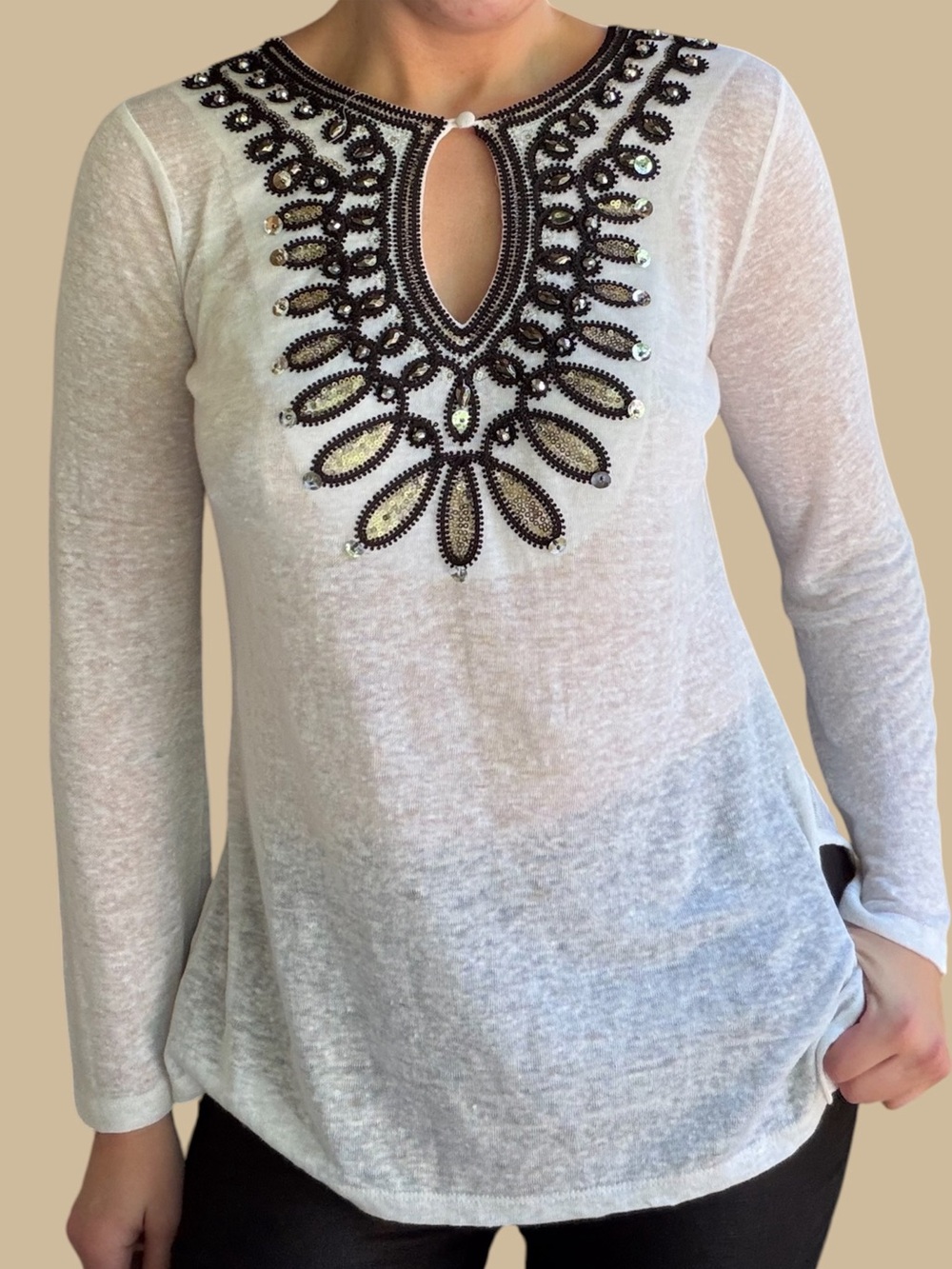 Y2K Boho Chic Linen Embellished Tunic Shirt